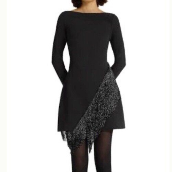 Safiyaa Corrina Fringe Trim Mini Dress Black Evening Formal - Picture 8 of 10